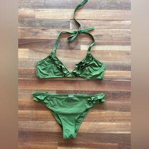 Green Ruffle Bikini Set - Halter Top & Briefs